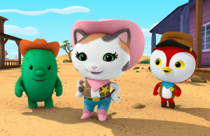 SHERIFF CALLIE'S WILD WEST - The animated series "Sheriff Callie's Wild West," the first western for preschoolers (age 2-7) stars Mandy Moore (Disney's "Tangled") as the voice of Callie, a kitty cat sheriff who, along with her deputy woodpecker Peck and fun-loving cactus sidekick Toby, watch over the frontier town of Nice and Friendly Corners, ensuring that it remains the friendliest town in the West. (DISNEY JUNIOR) TOBY, CALLIE, PECK